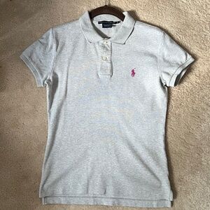 Womens Ralph Lauren Sport Polo - Gray with Pink Pony - Medium